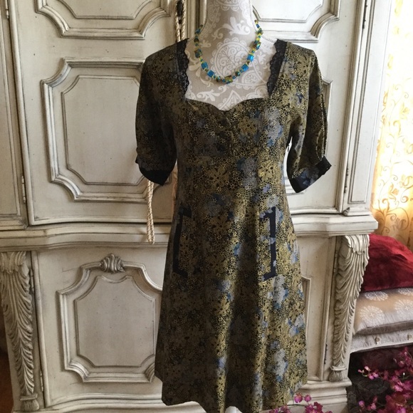 ANTHRO MAYLE SILK MINI DRESS-EXQUISITE GOLD GILDED SILK ALL LINED NEW COND SZ 2 - Picture 4 of 7